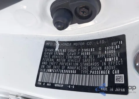 2019 Honda Civic Ex-L z USA, uszkodzony, nr VIN JHMFC1F73KX000966